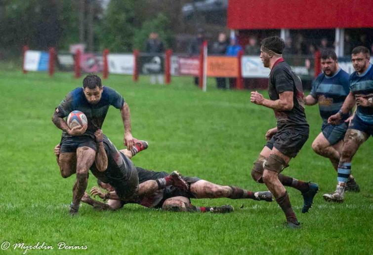 Lewys Gibby powers over the line for Narberth (Pic: Myrddin Dennis)